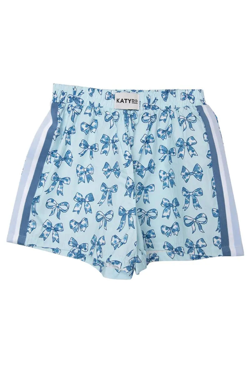 Chinoiserie Coquette Bows Ladies Boxer Shorts: Light Blue Bow / S Katydid