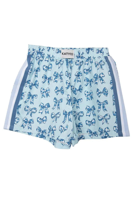 Chinoiserie Coquette Bows Ladies Boxer Shorts: Light Blue Bow / S Katydid
