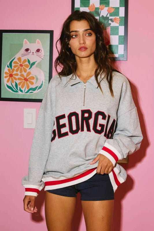 IT2686-GEORGIA 'GEORGIA' Stripe Elastic Banded Sweatshirt: H.GREY / S-M-L (2-2-2) BUCKETLIST