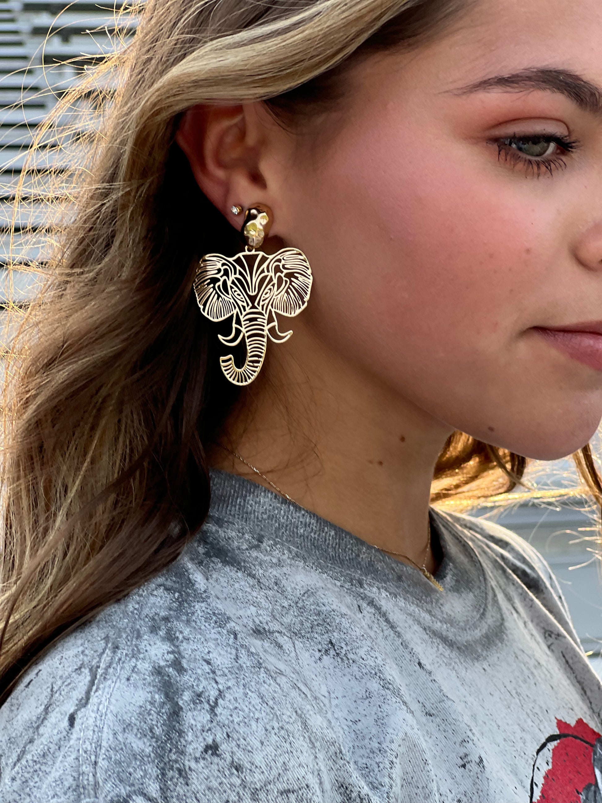 Gold Elephant Filigree Earrings American Graham Apparel