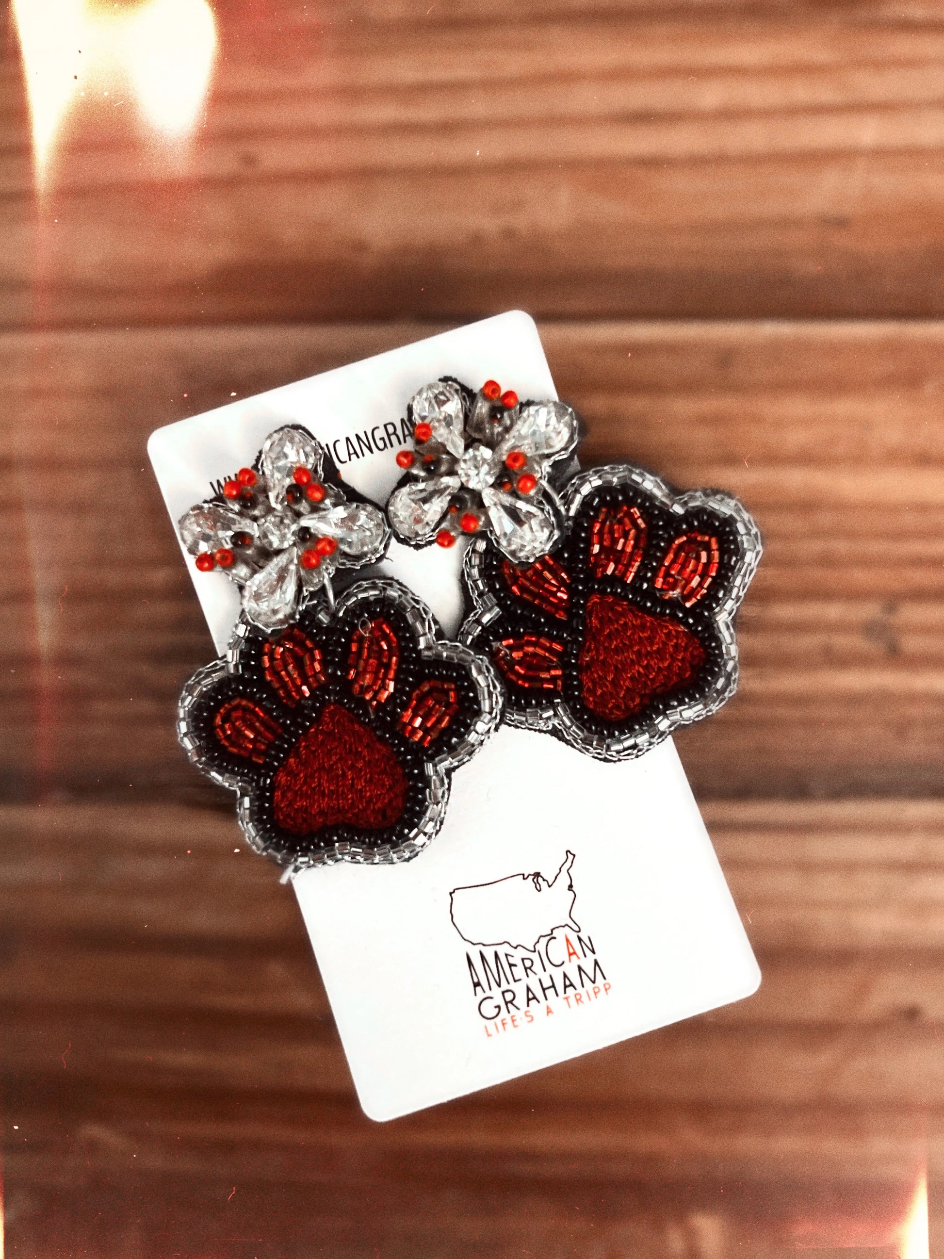 Red & Black Attack Dog Paw Earrings American Graham Apparel