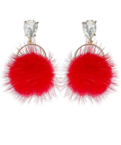 Red Pompom Earrings American Graham Apparel