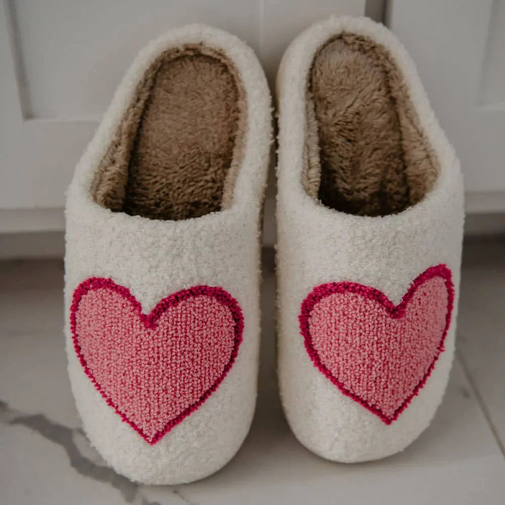 Pink/Red Heart Fuzzy Slippers Katydid