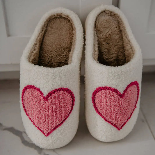 Pink/Red Heart Fuzzy Slippers Katydid