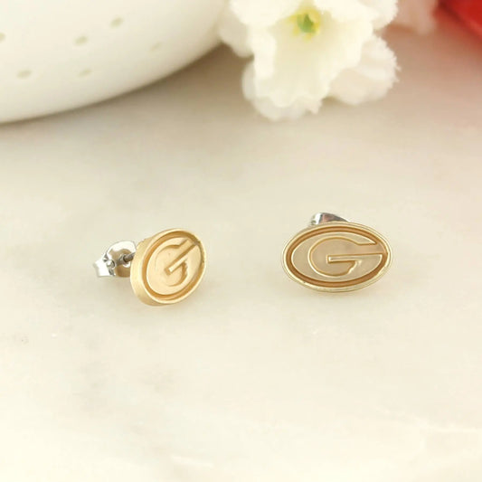 Georgia Matte Gold Logo Stud Earrings Seasons Jewelry