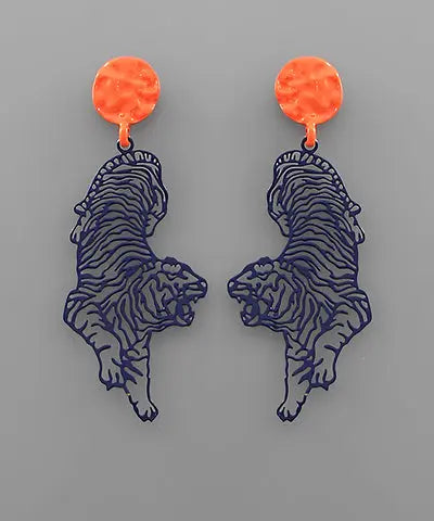 Navy & Orange Tiger Earrings American Graham Apparel