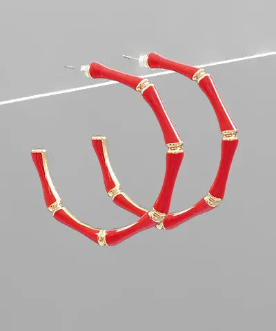 Red & Gold Bamboo Hoop Earrings American Graham Apparel