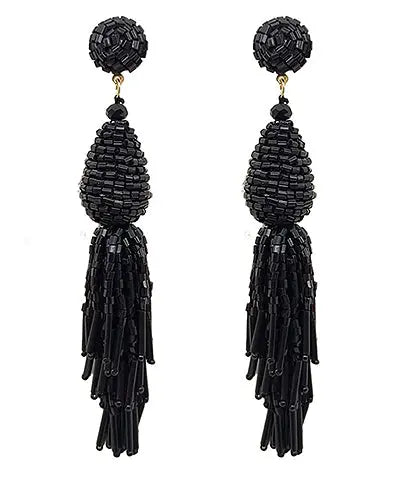 Black Beaded Tassel Earrings American Graham Apparel