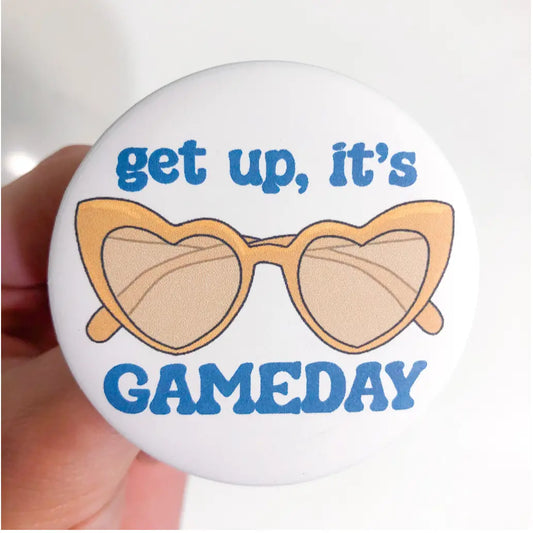 Get Up Game Day Button: Blue, White & Gold American Graham Apparel