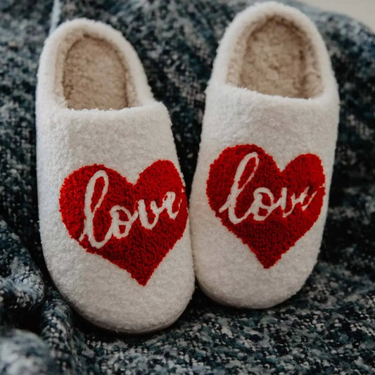 Heart with LOVE Fuzzy Slippers Katydid