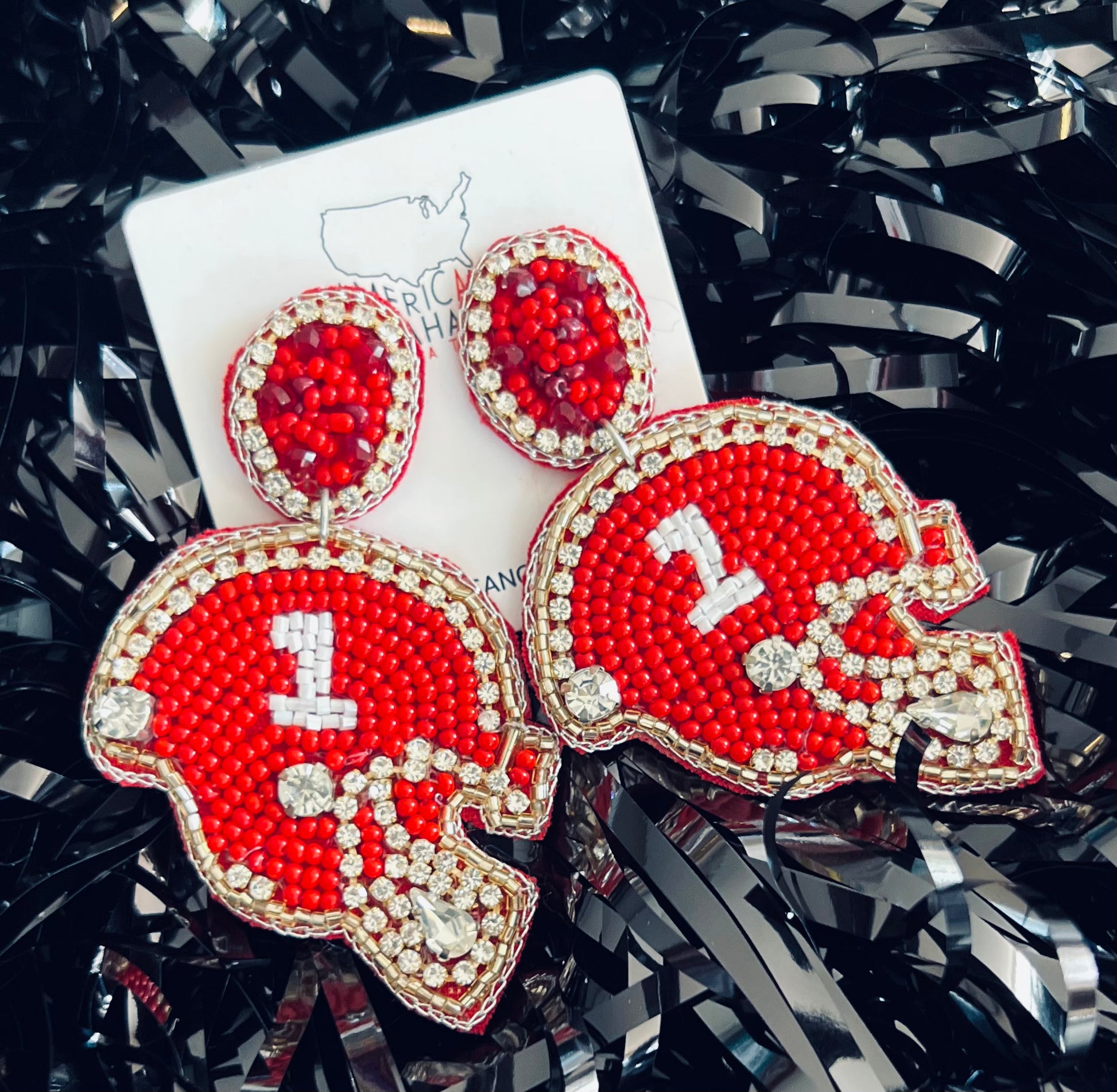 Rhinestone Helmet Earrings American Graham Apparel