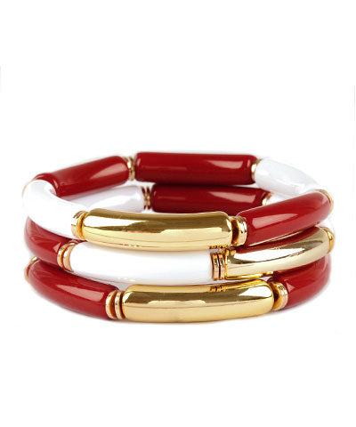 Crimson and White Gameday Bracelet Stack
