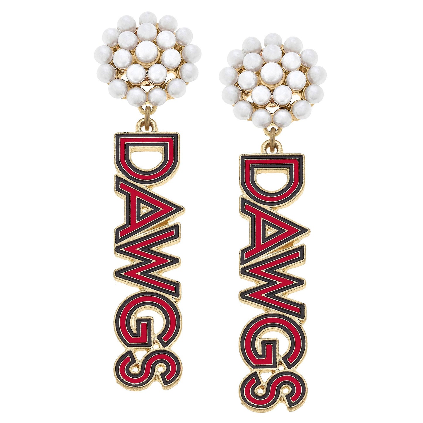 Georgia Bulldogs Pearl Cluster Outline Enamel Drop Earrings Canvas Style