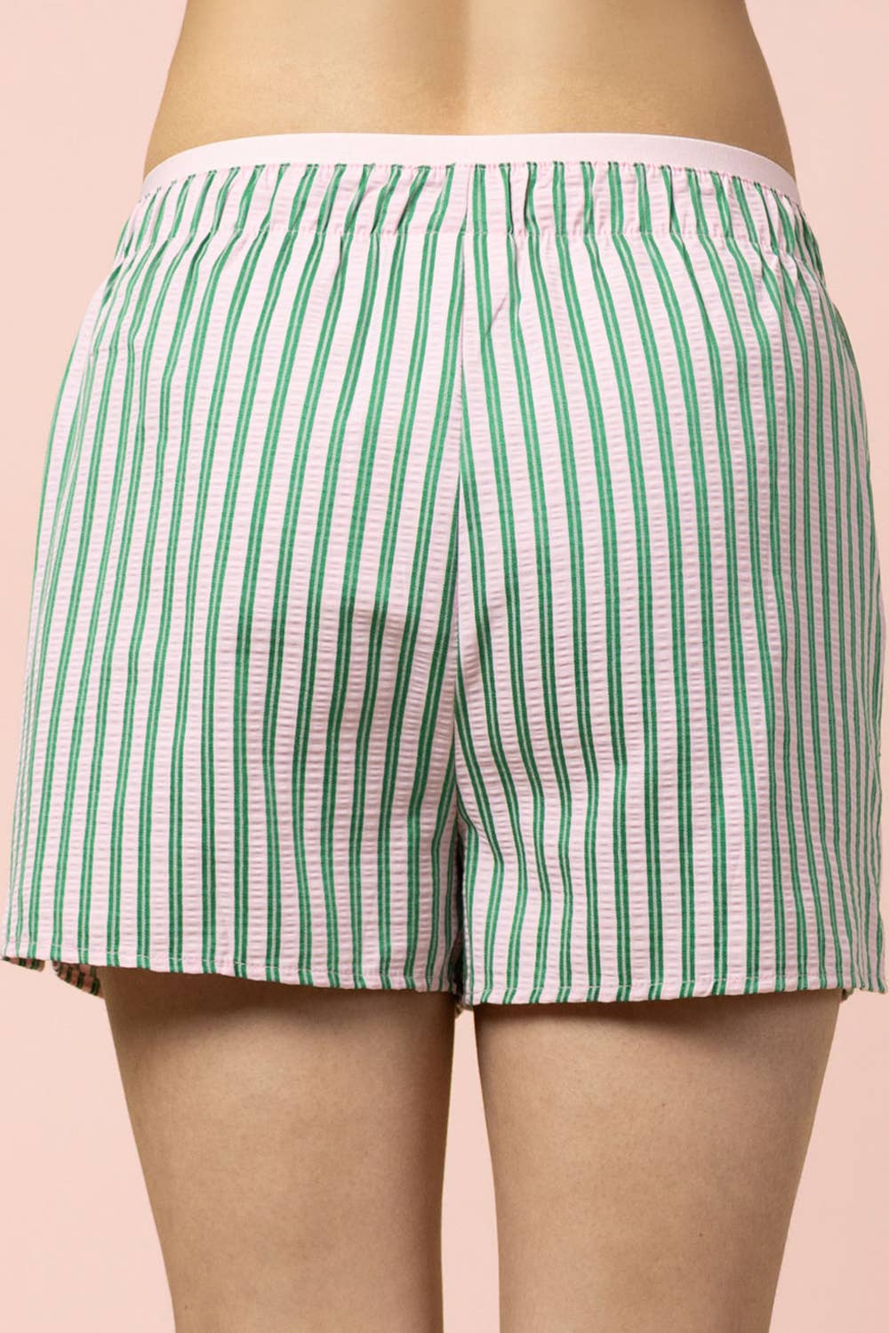 Shorts de pyjama femme rayés roses et verts | Shorts de détente taille élastique avec poches