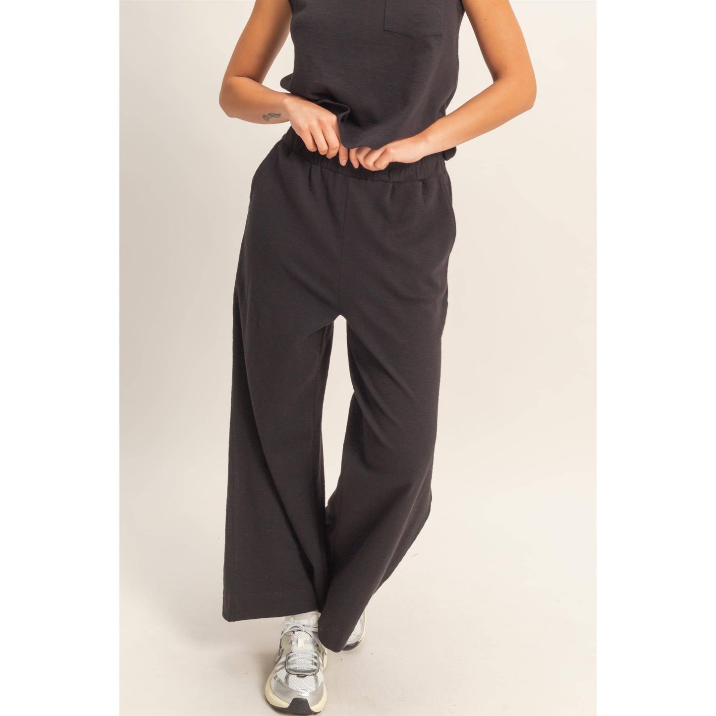 Black Wide-Leg Lounge Pants | Elastic Waist Relaxed Fit Pants