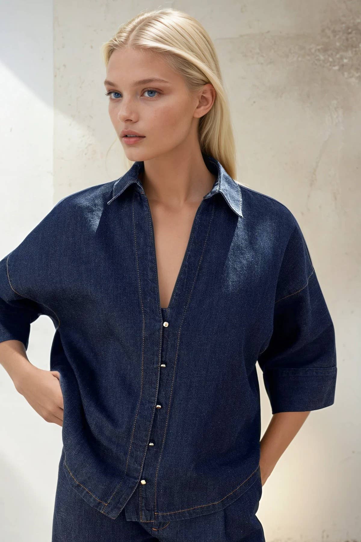Easy Does It Oversized Denim Shirt : Dark-Wash Denim