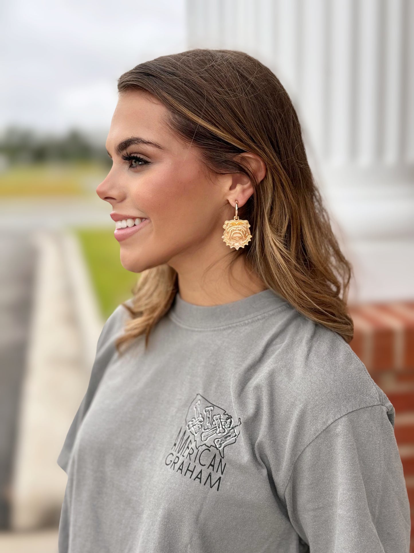 Gameday Gold Bulldog Dangle Hoop Earrings