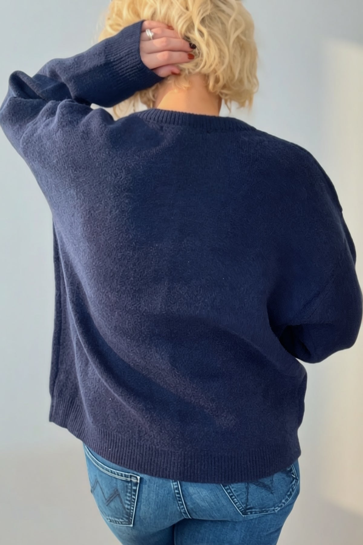 Navy Dog Knit Button-Down Cardigan Sweater