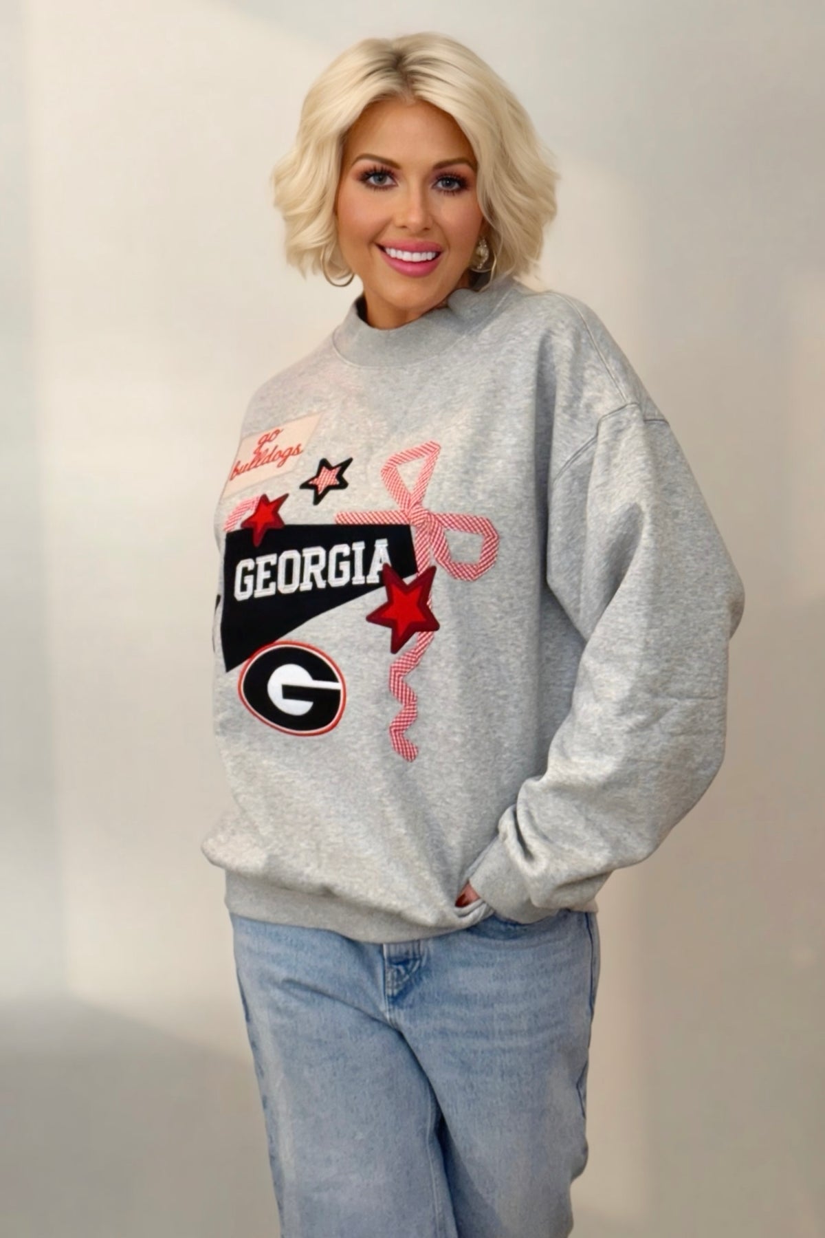 Georgia Bulldogs Appliqué Mock Neck Sweatshirt | STARSTRUCK’D