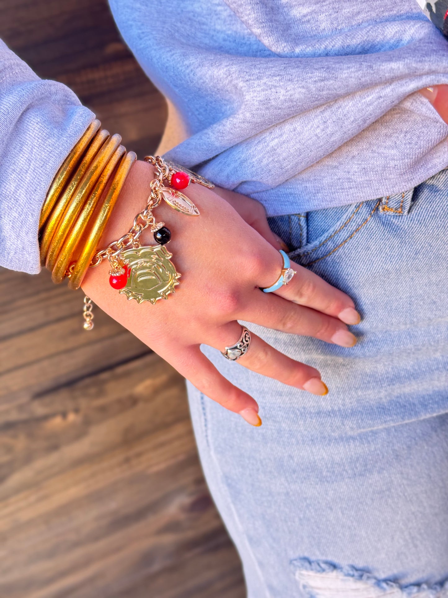 Gold Bulldog Game Day Charm Bracelet