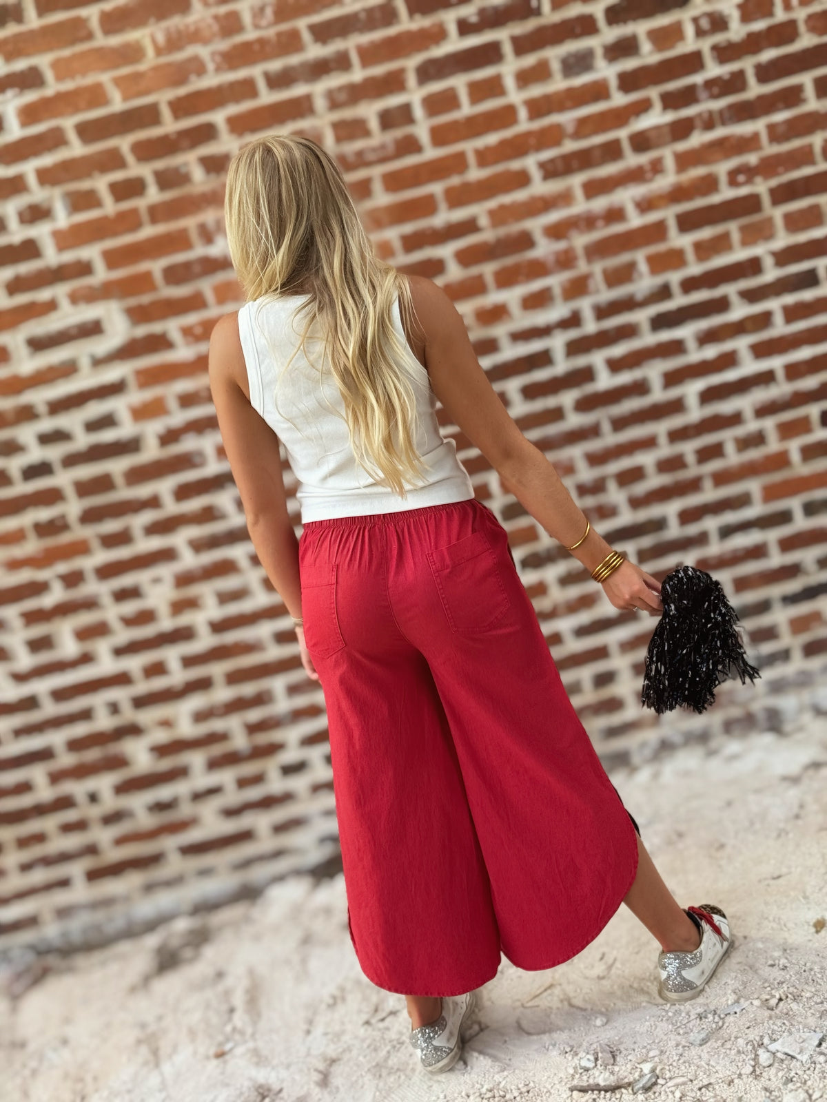 Red and Black Color Block Tulip Pants