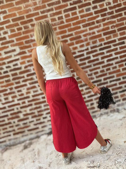 Red and Black Color Block Tulip Pants