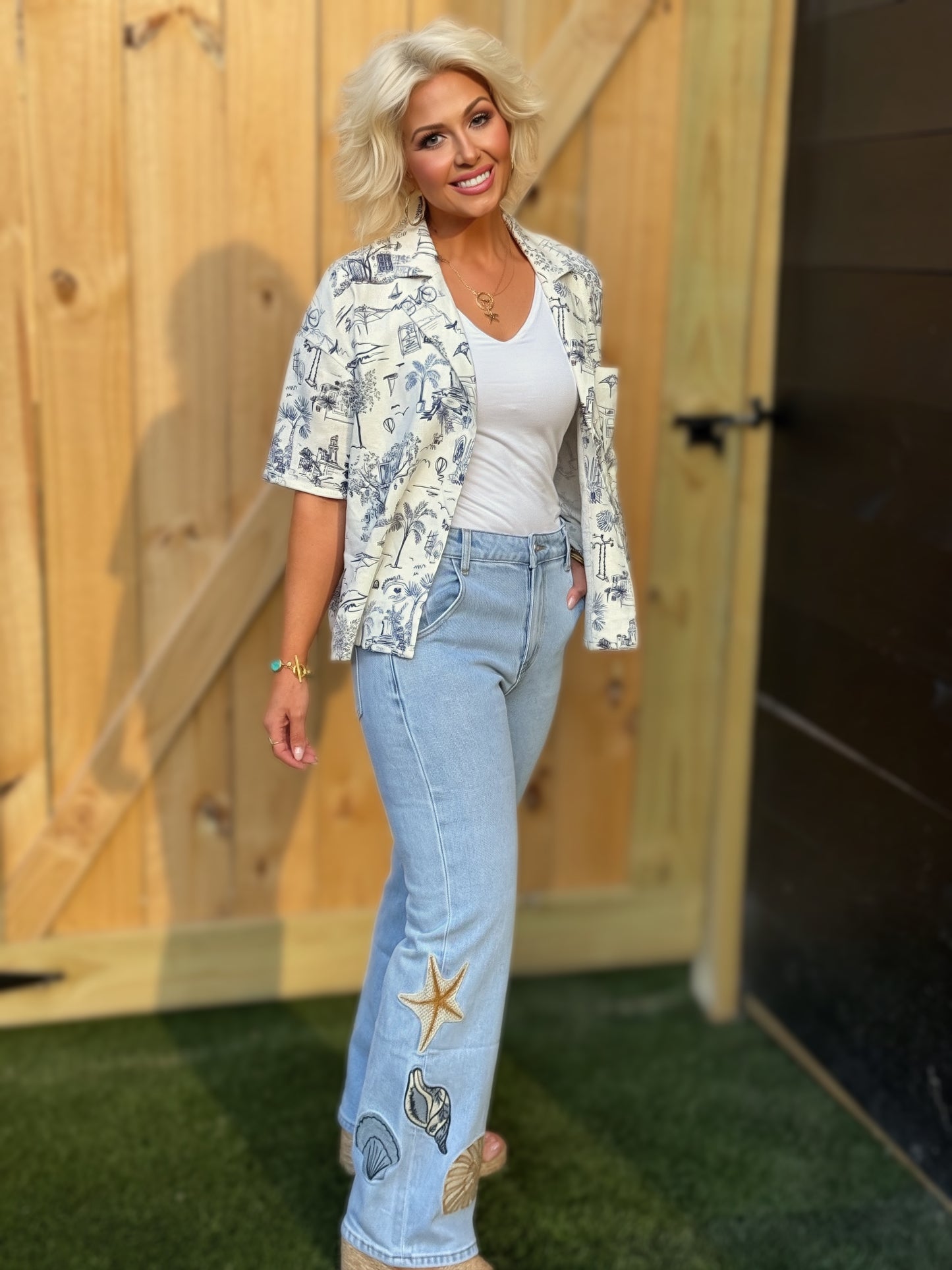 91804P Ocean Jeans mit geradem Bein und Stickerei: HELLBLAU / S-M-L (2-2-2)