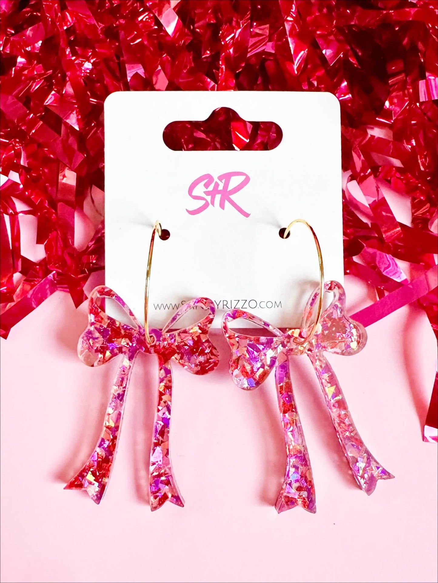 Pink Confetti Bow Hoop Sandy + Rizzo