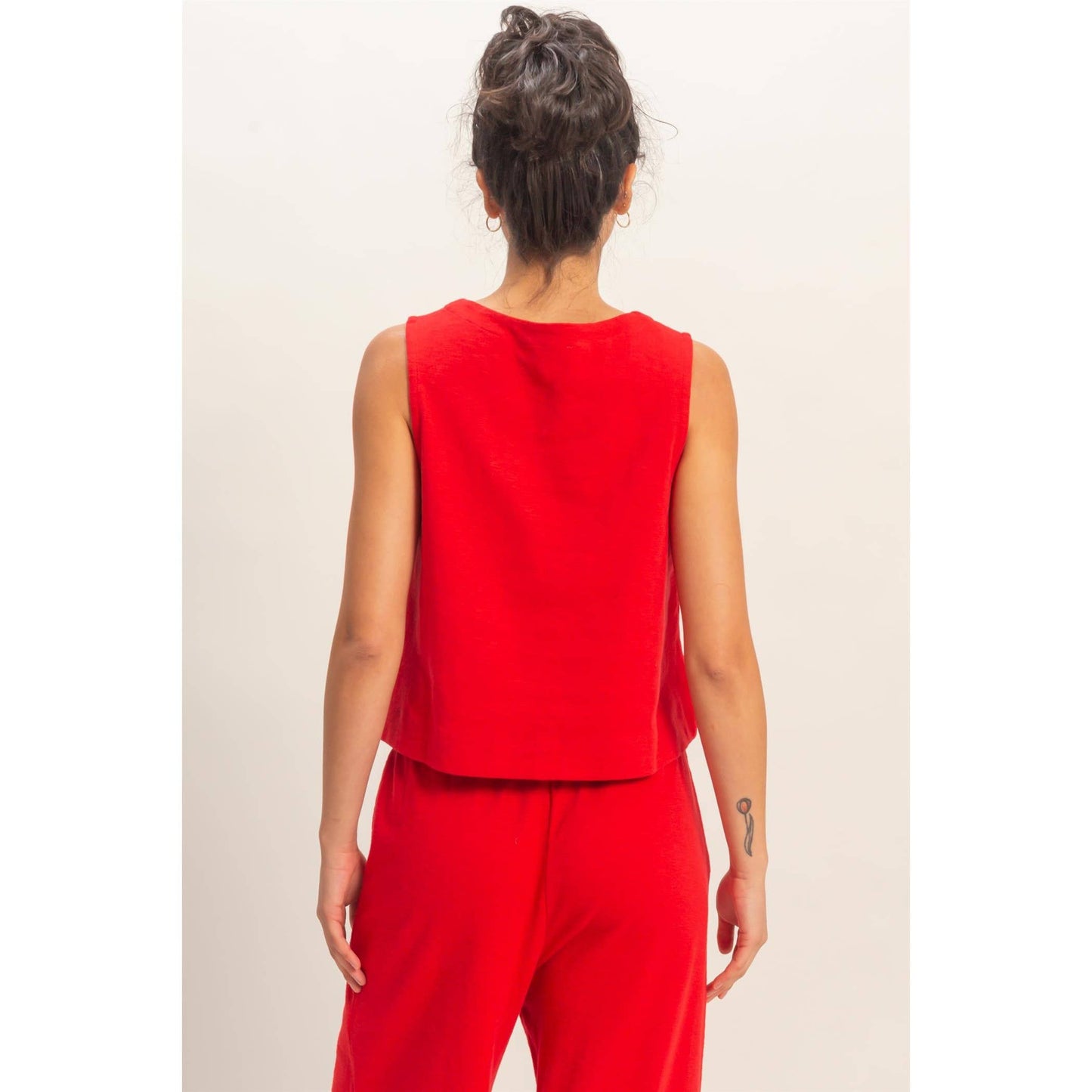 Red Relaxed Crop Tank | Sleeveless Boxy Top | Matching Set Tank