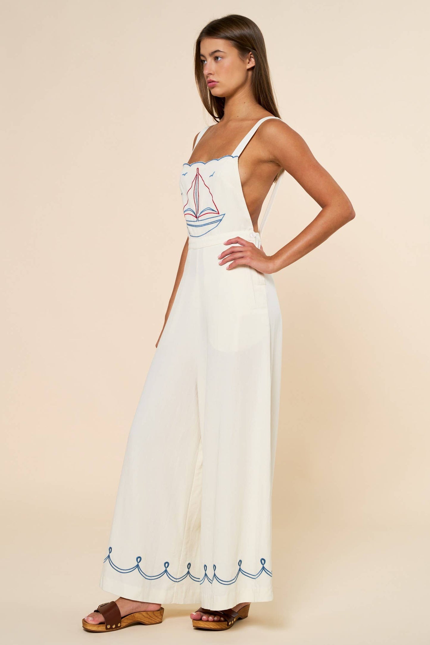 Nautical Embroidered Wide-Leg Jumpsuit – Coastal Summer Outfit