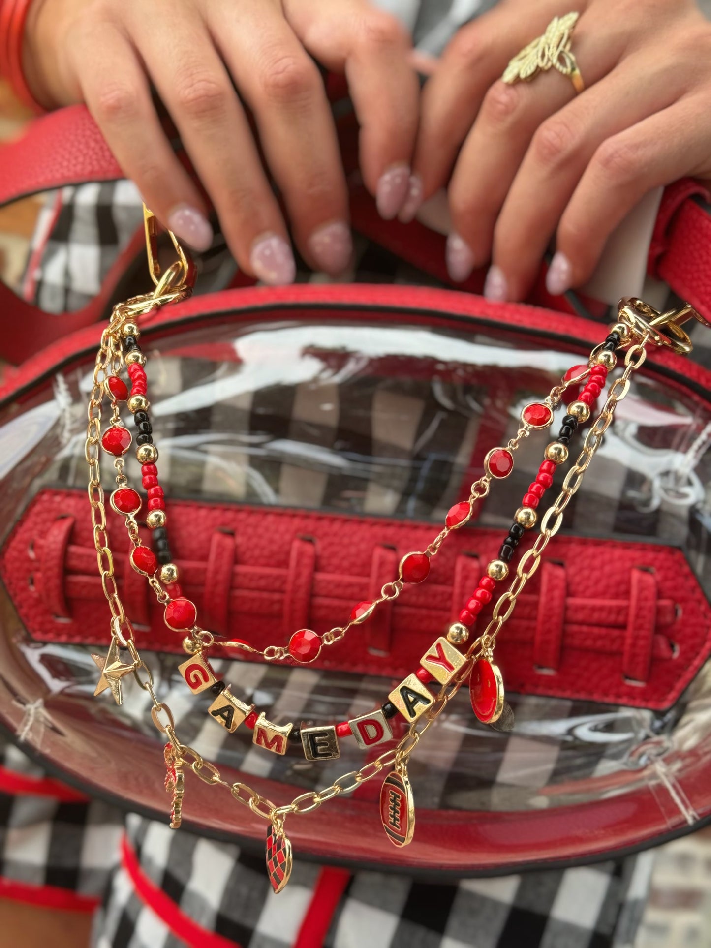 Red & Black Layered Game Day Bag Charm Chain