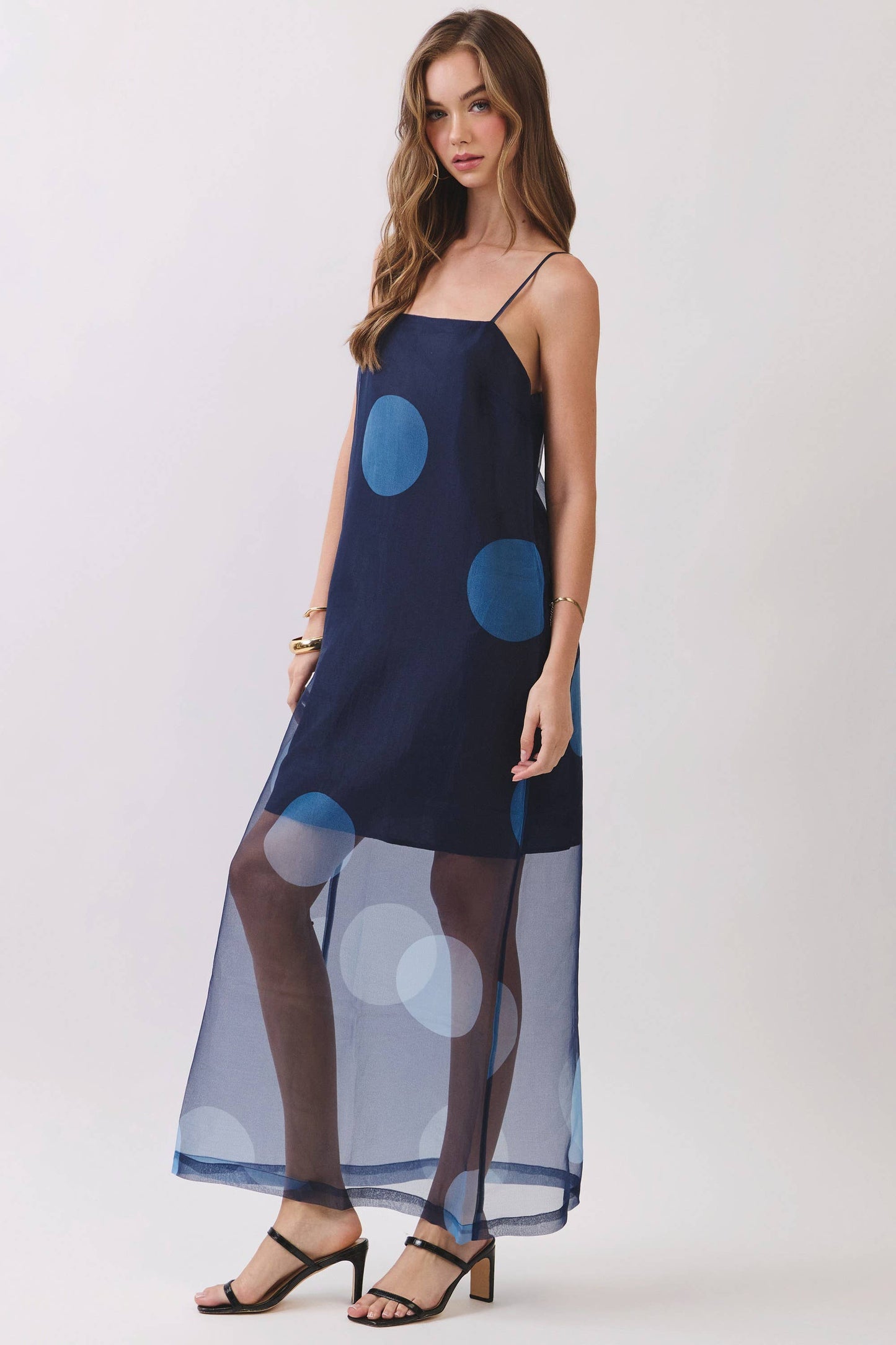 Midnight Muse Polka Dot Overlay Maxi Dress