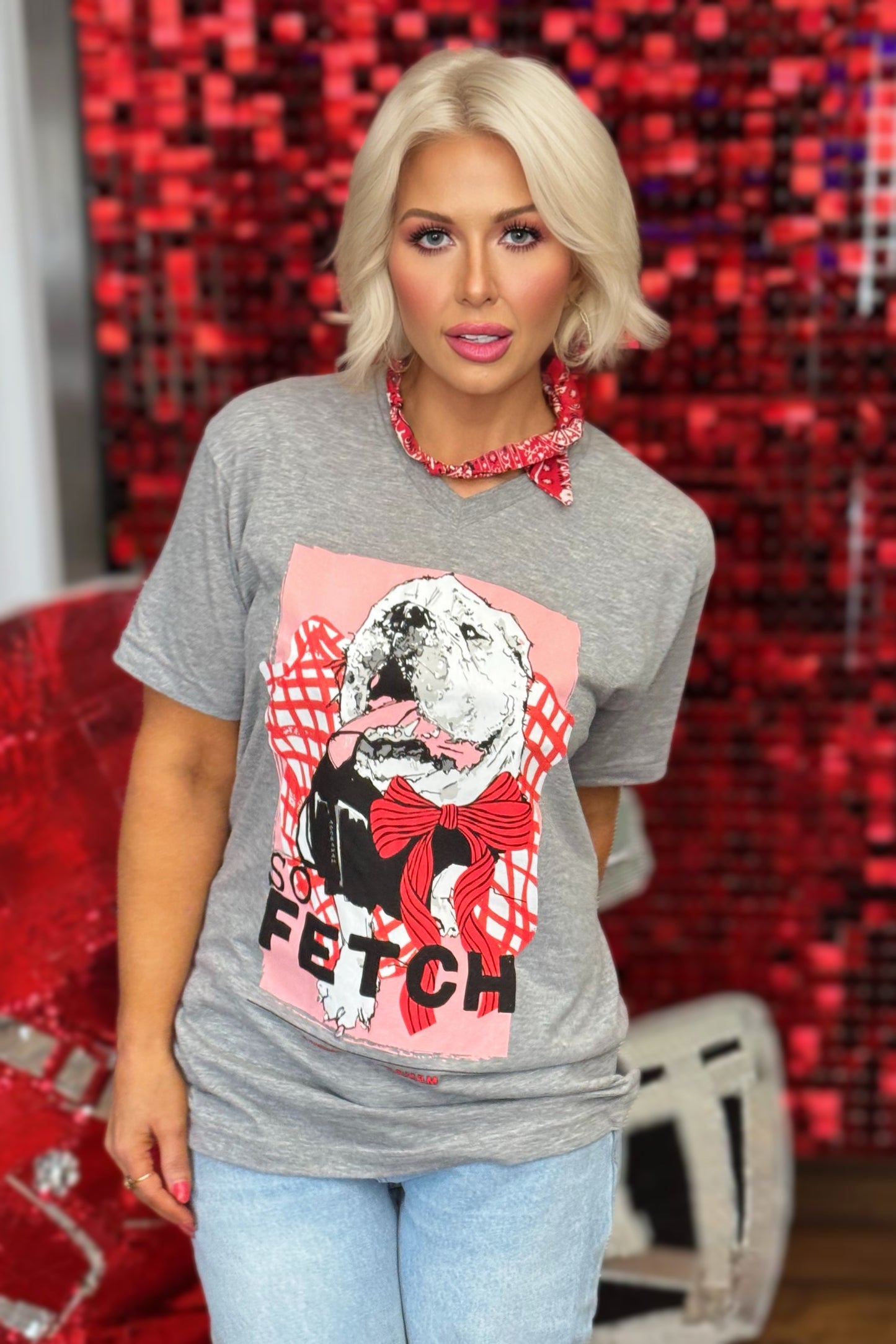 So Fetch Bulldog Tultex Graphic V-Neck T-Shirt
