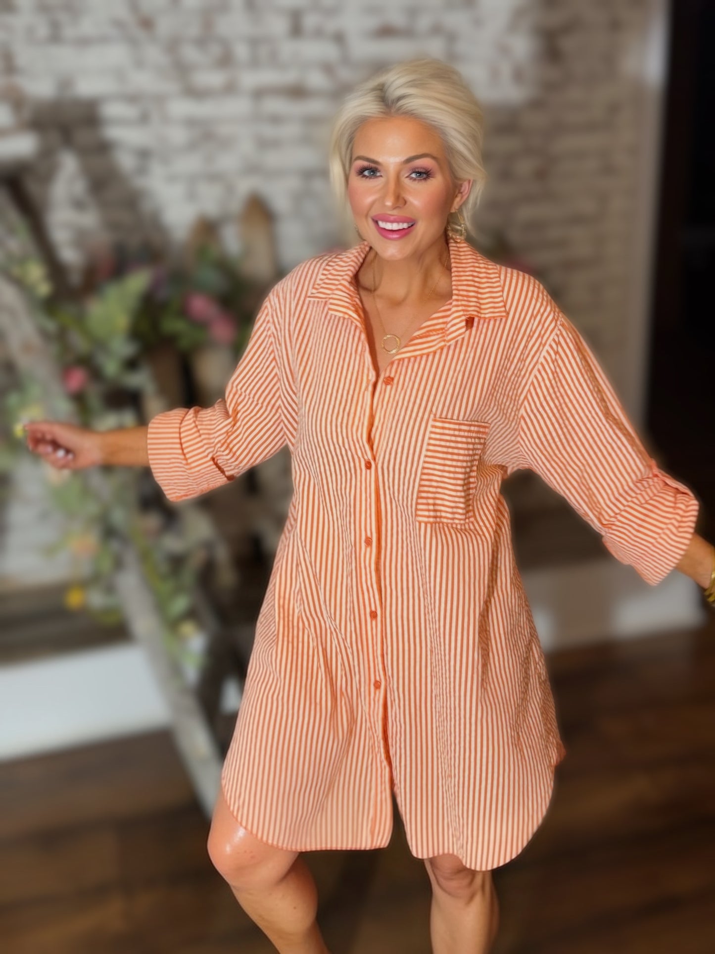 Robe chemise en coton rayée orange CACCUO