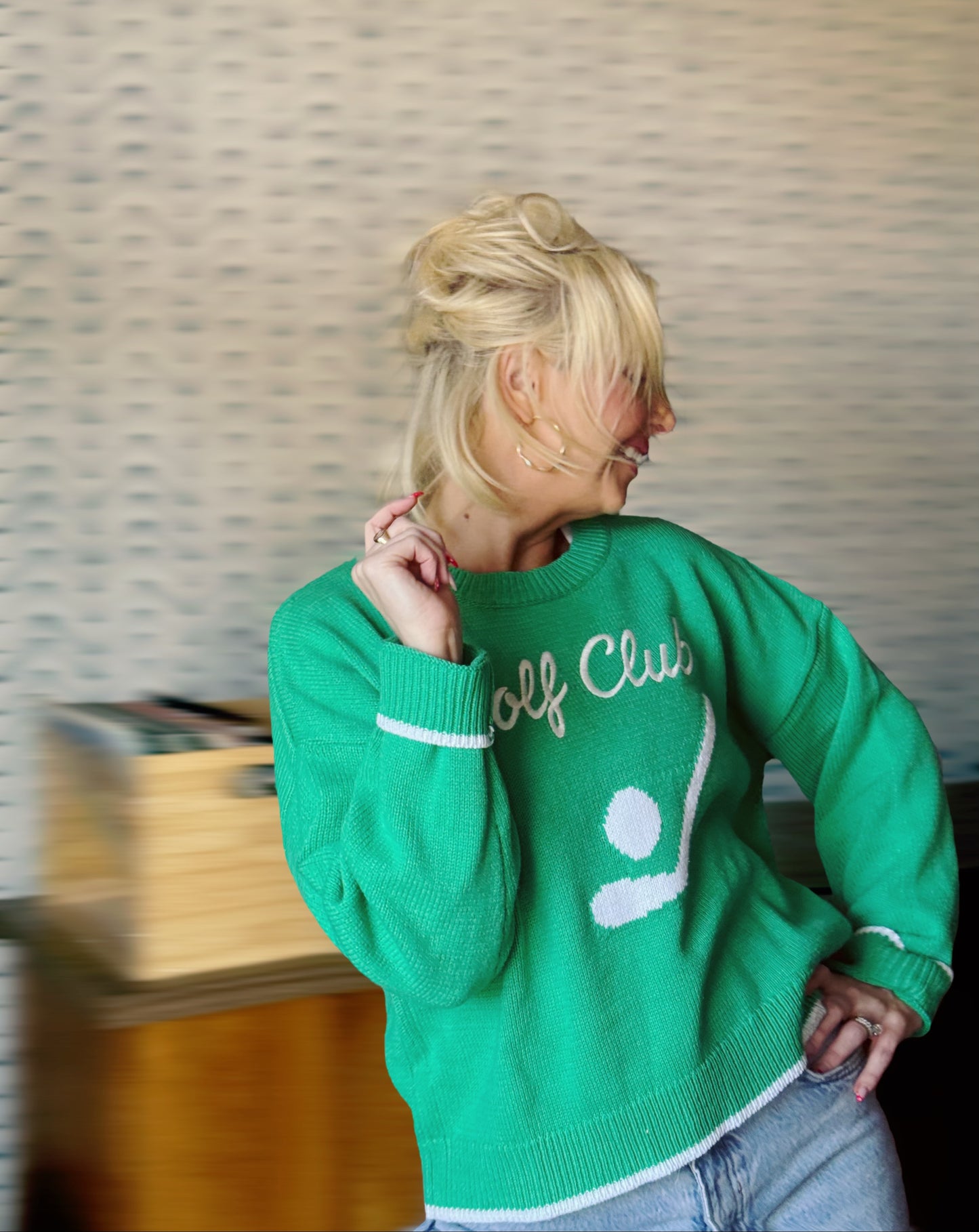 Fairways and Fun Days Green & White Golf Club Knit Sweater