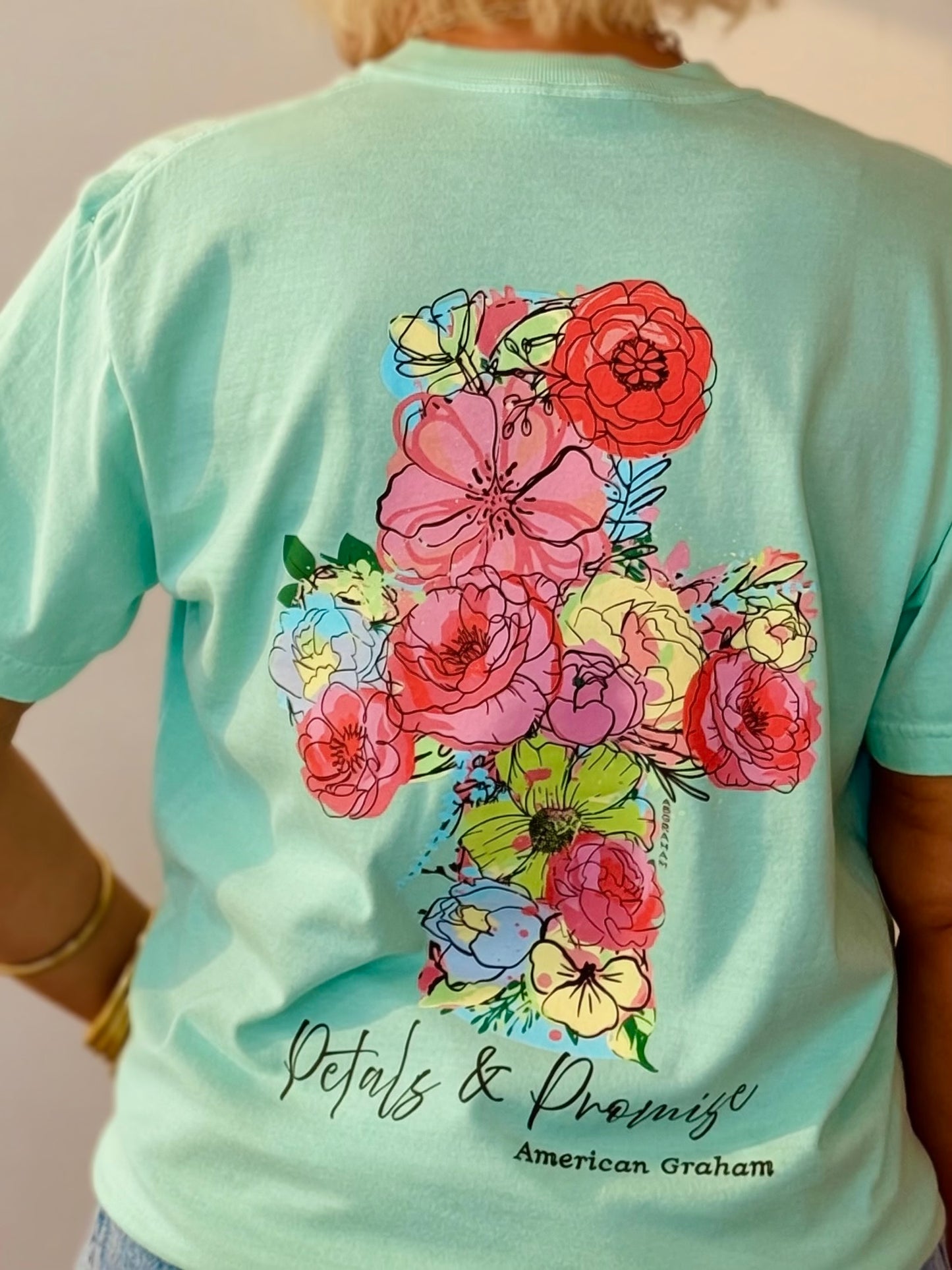 Petals & Promise: Grace In Full Bloom Spring Floral Cross Graphic T-Shirt