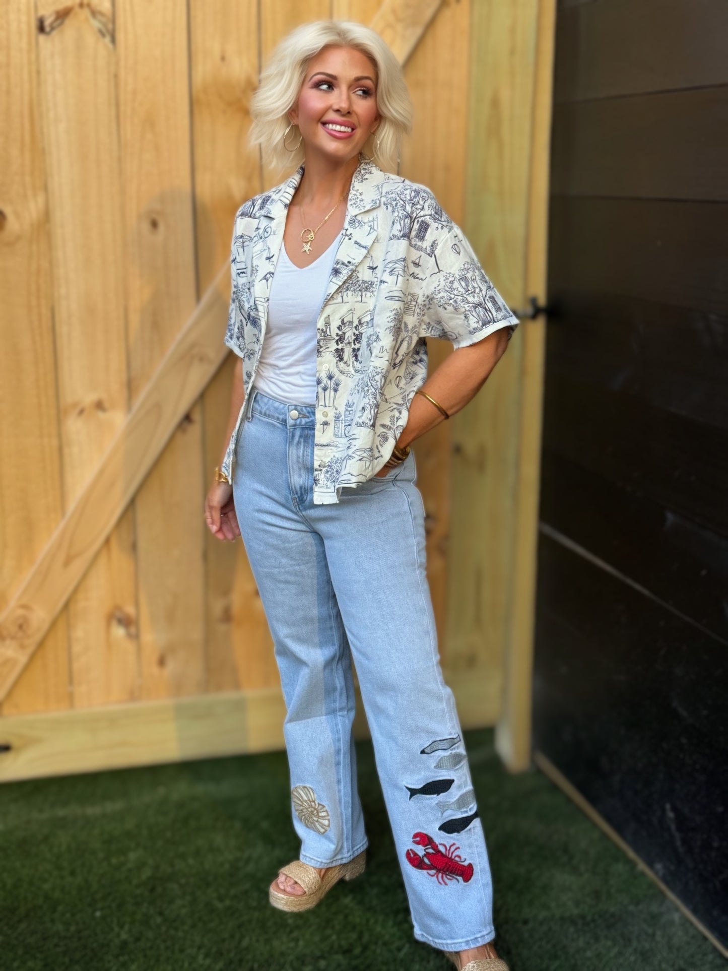 91804P Ocean Jeans mit geradem Bein und Stickerei: HELLBLAU / S-M-L (2-2-2)