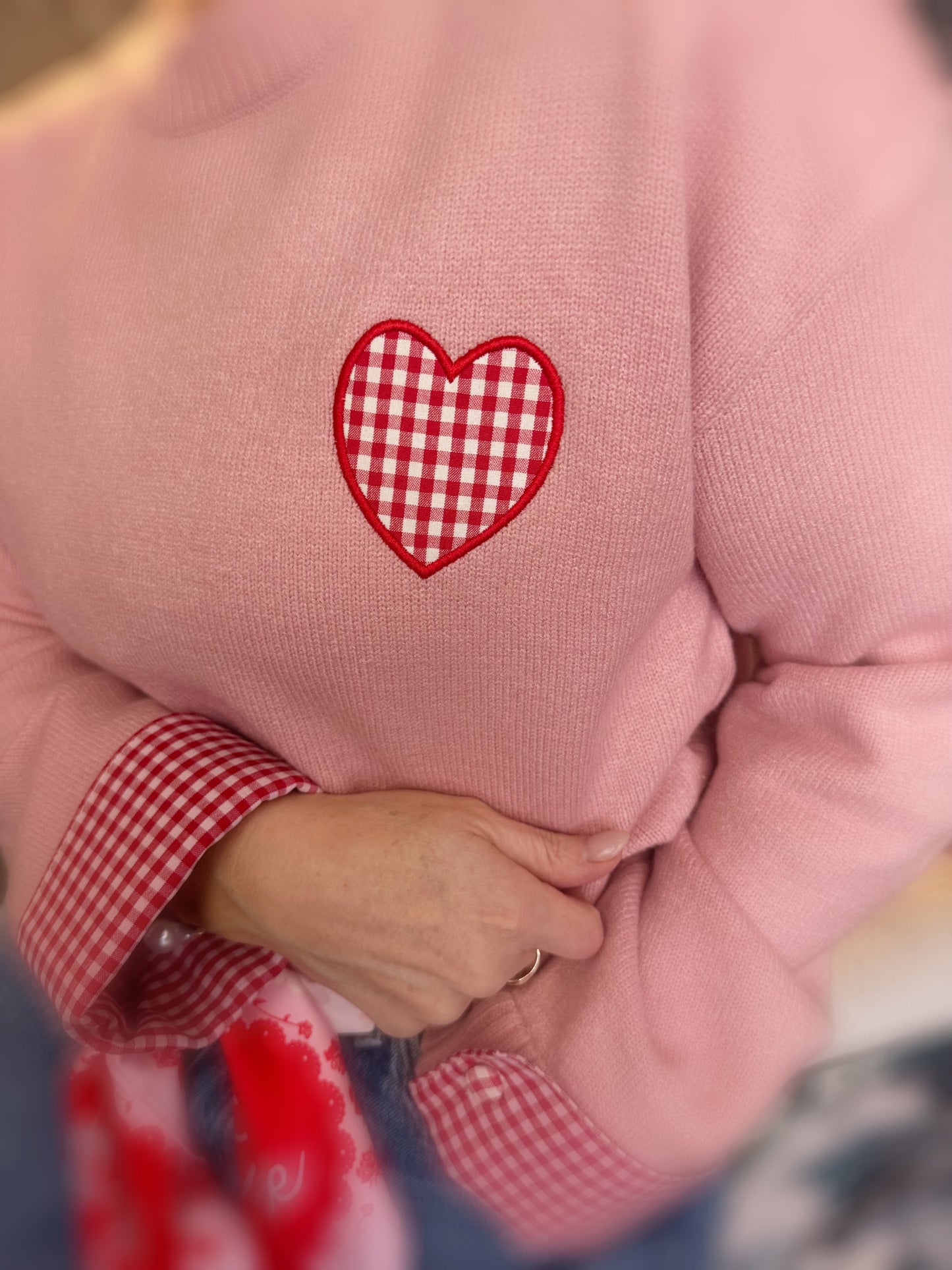 Sweetheart Edit: Plaid Heart Patch Drop Shoulder Crew Neck Sweater