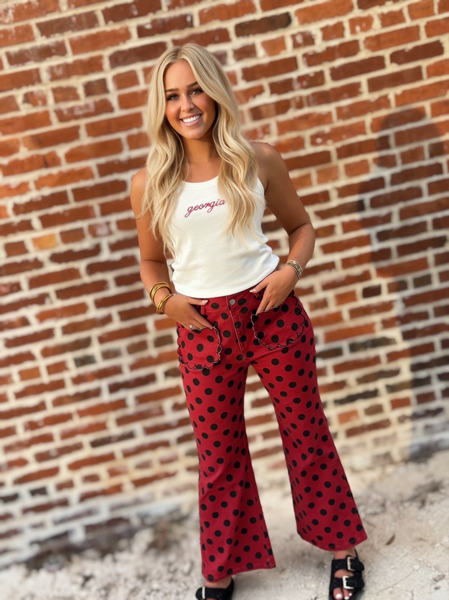 The Dottie Red Polka Dot Wide-Leg Pants