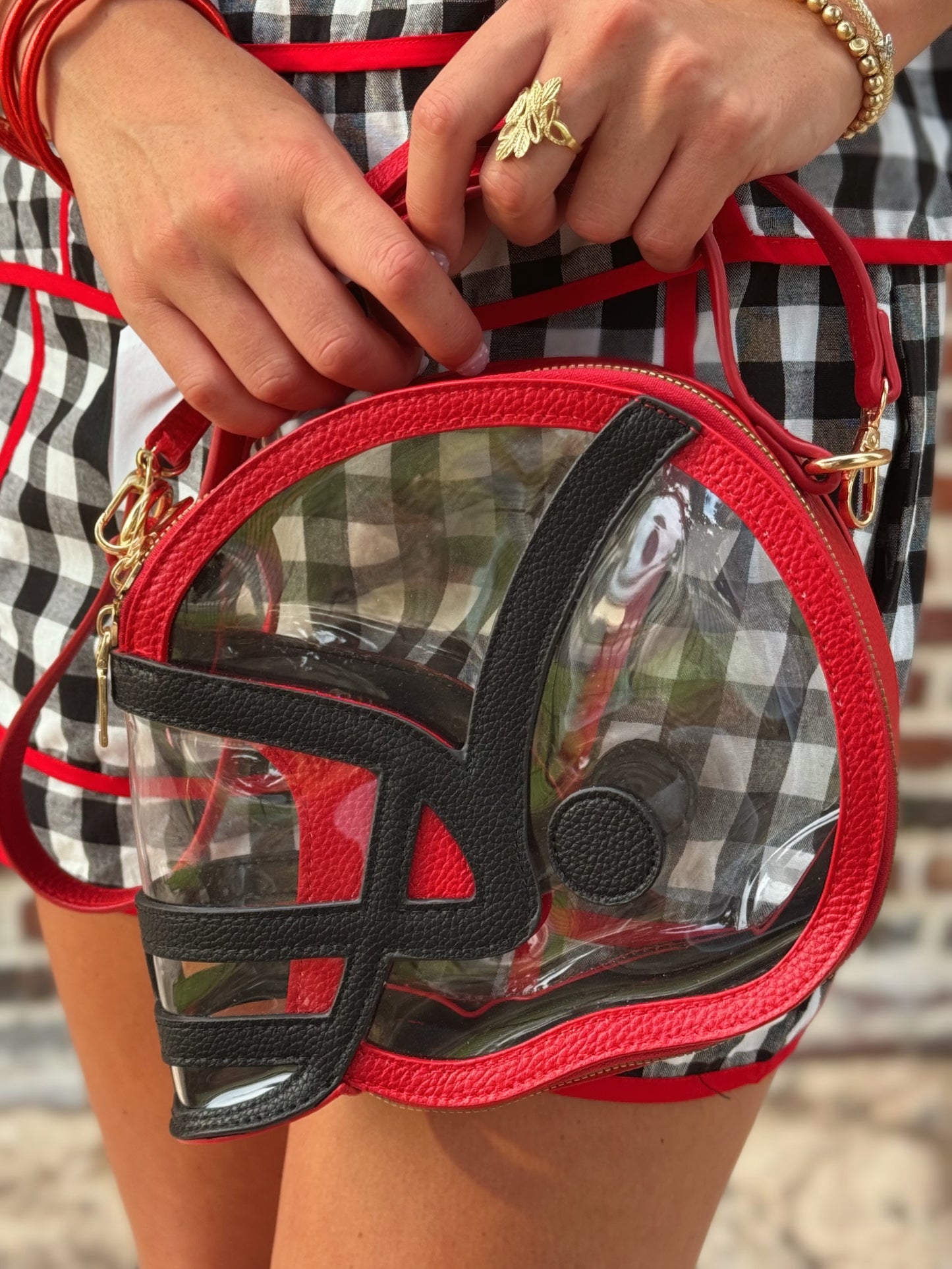 Red & Black Clear Football Helmet Crossbody Stadium Bag