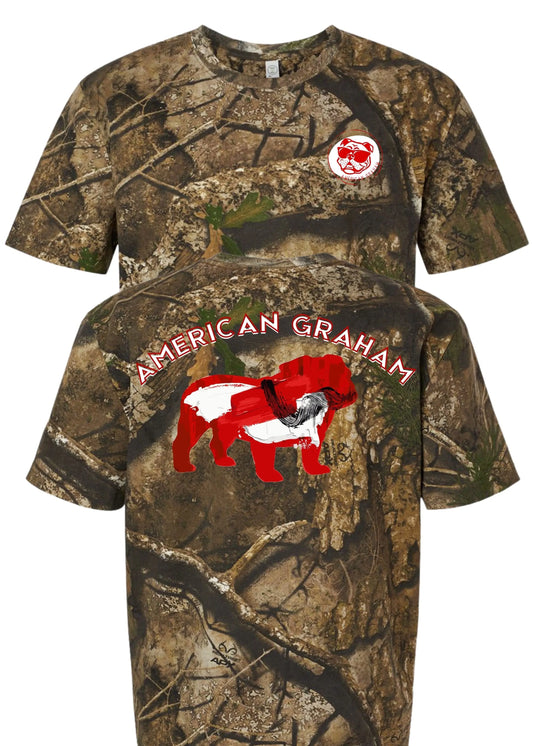 RED & BLACK ATTACK Abstract Bulldog Camo Graphic T-Shirt - American Graham Apparel American Graham Apparel