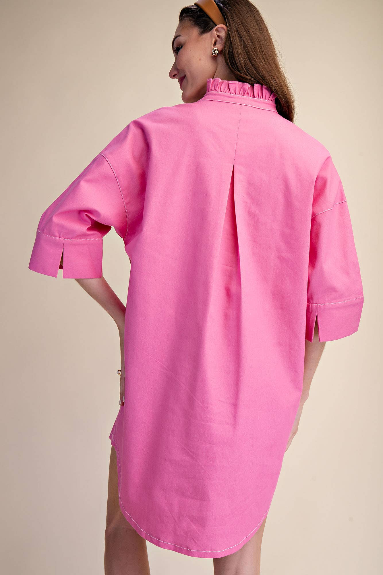 Pink Sugar Ruffle Collar Shirt Dress