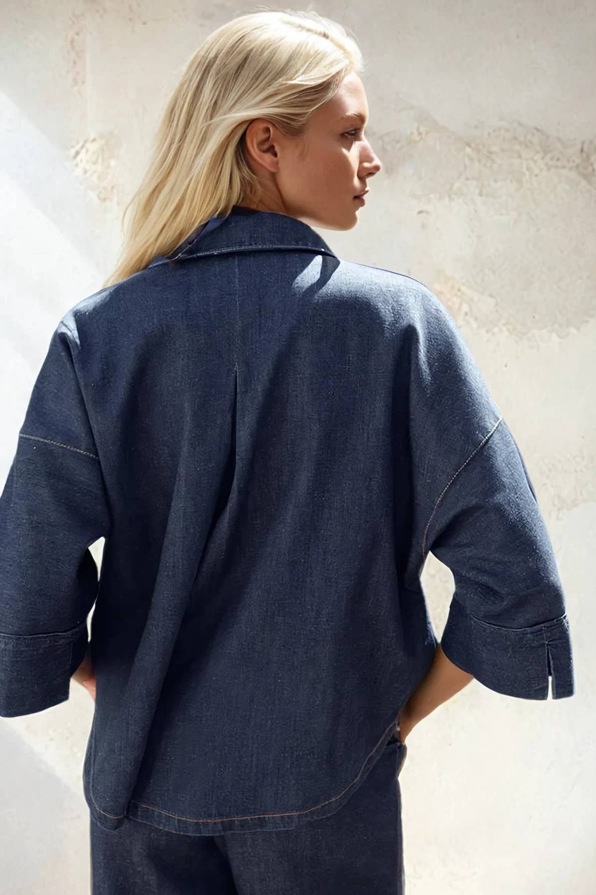 Easy Does It Oversized Denim Shirt : Dark-Wash Denim