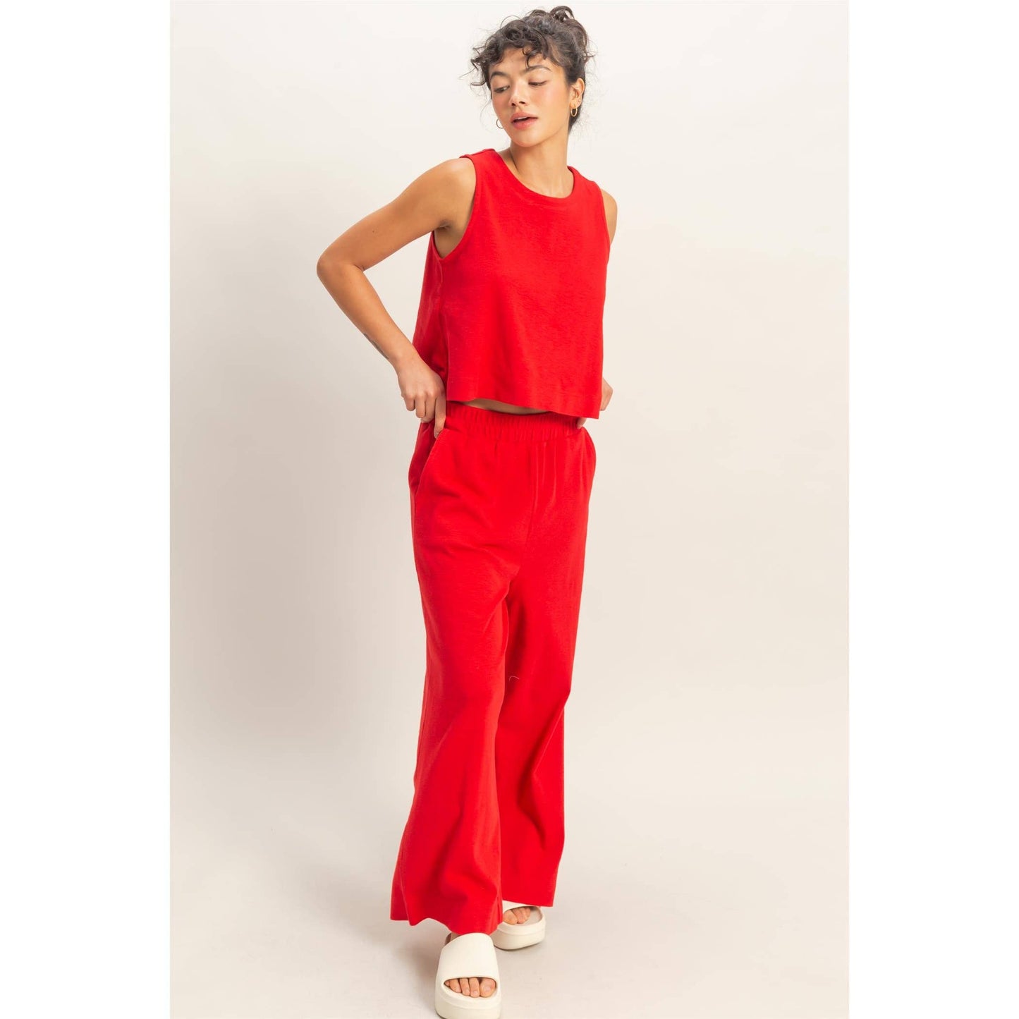 Red Relaxed Crop Tank | Sleeveless Boxy Top | Matching Set Tank