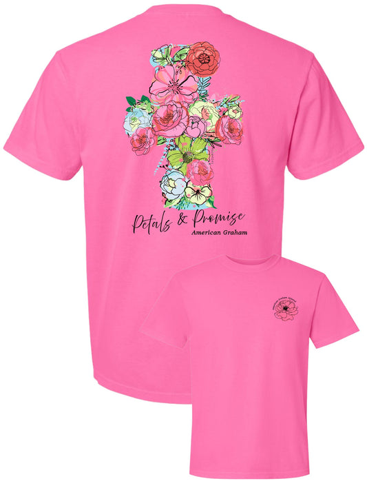 NEW SUMMER COLORS :Petals & Promise: Grace In Full Bloom Spring Floral Cross Graphic T-Shirt