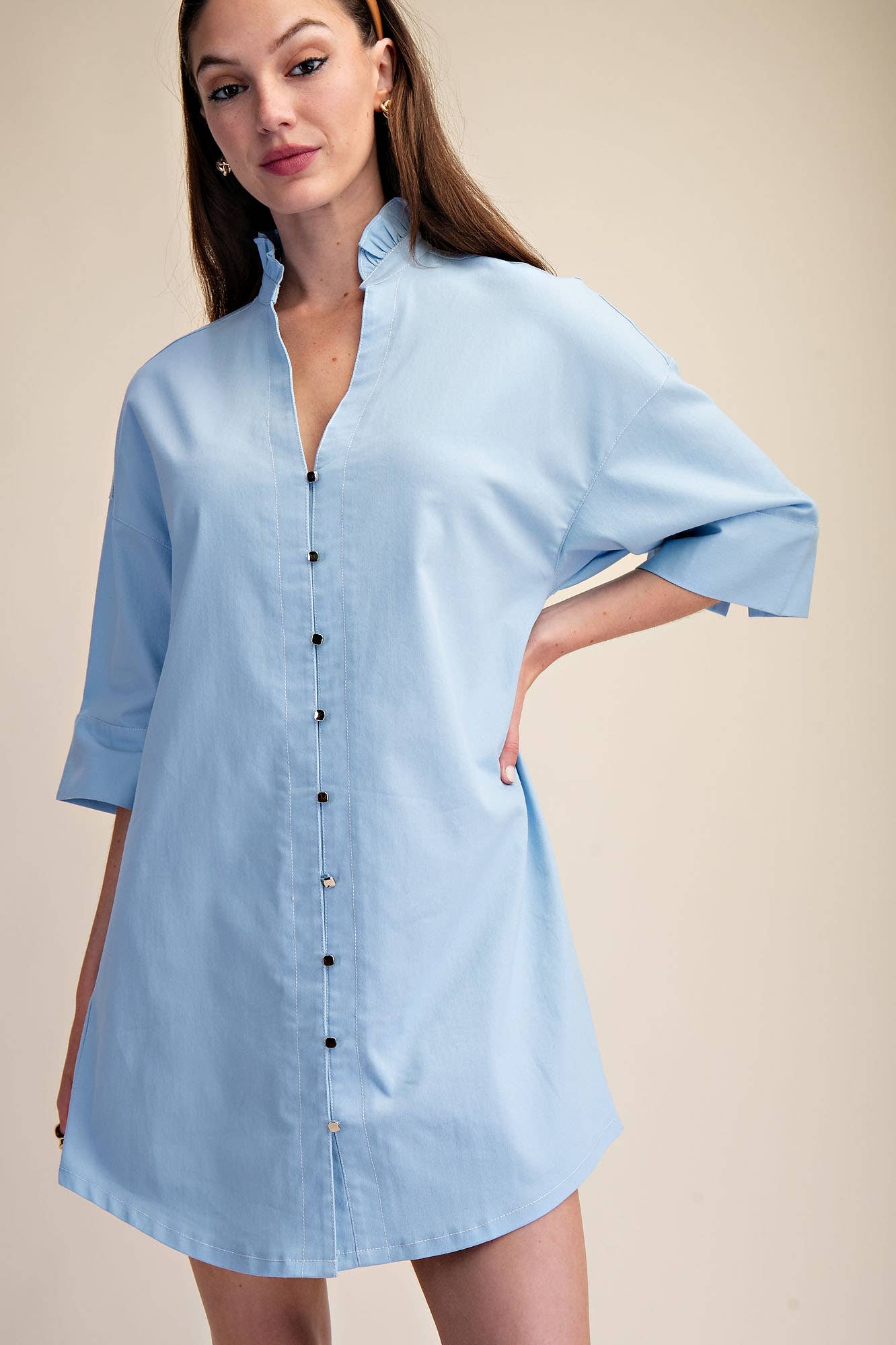 Southern Skies Blue Ruffle Collar Shirt Dress