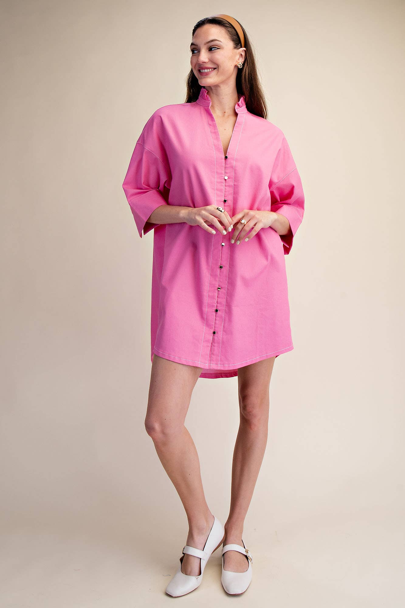 Pink Sugar Ruffle Collar Shirt Dress