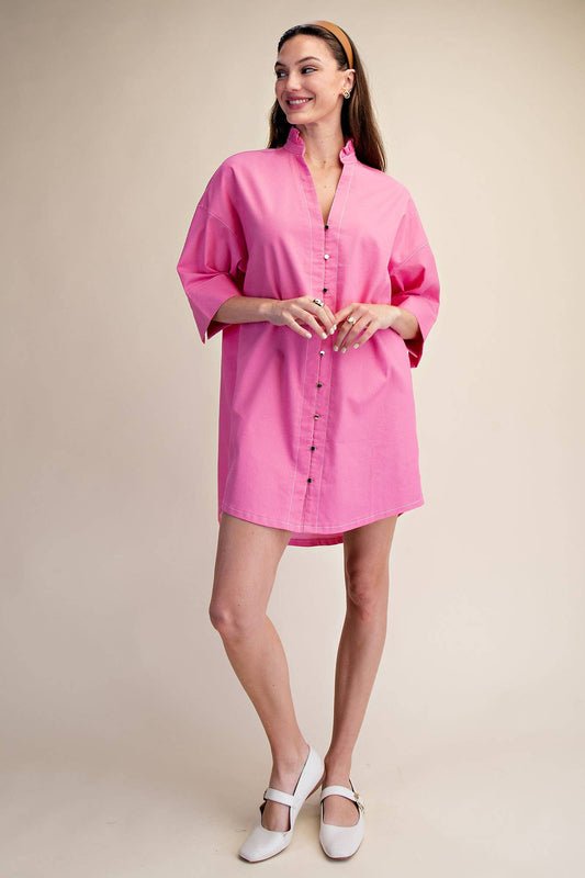 Pink Sugar Ruffle Collar Shirt Dress