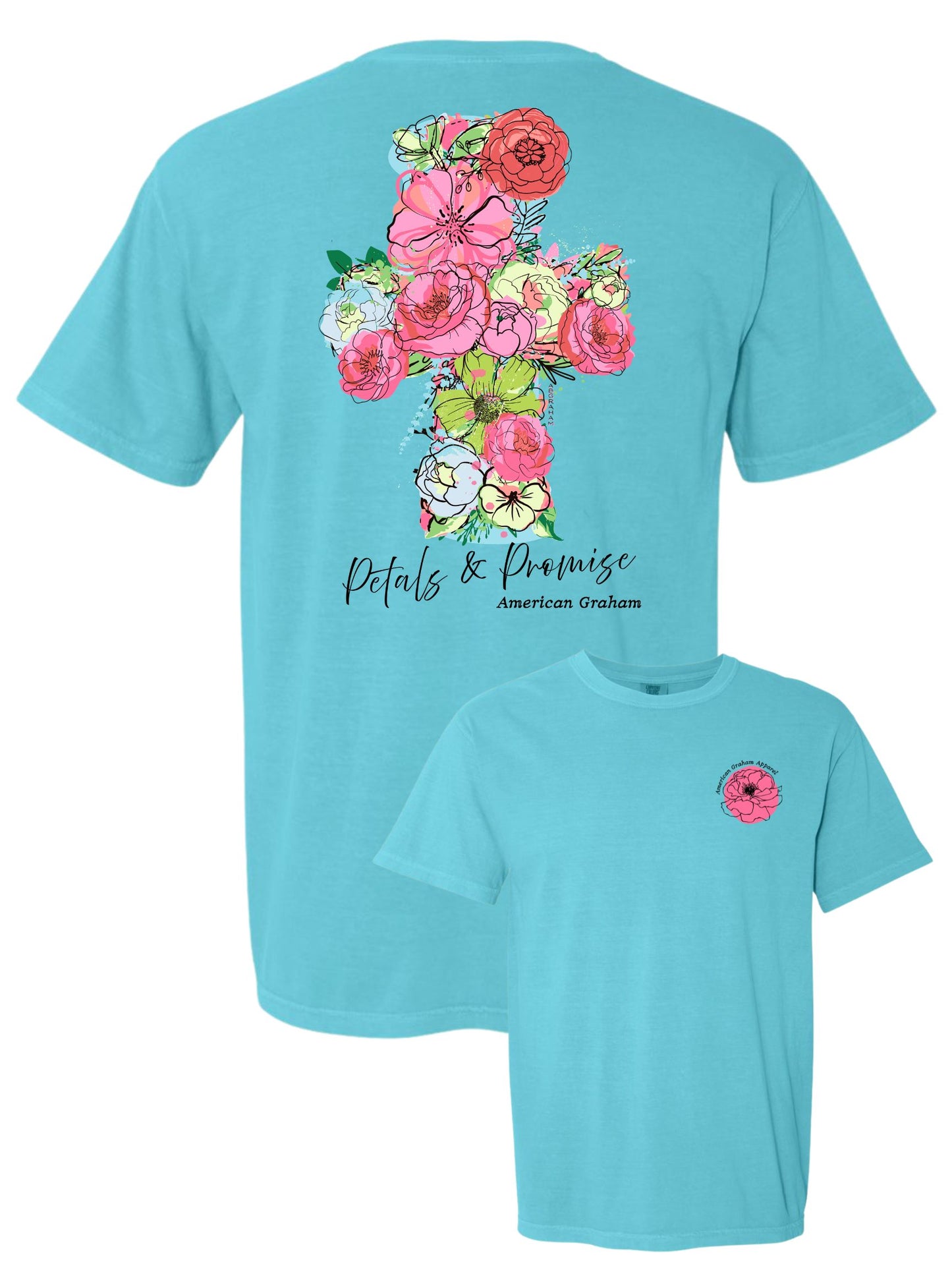 NEW SUMMER COLORS :Petals & Promise: Grace In Full Bloom Spring Floral Cross Graphic T-Shirt