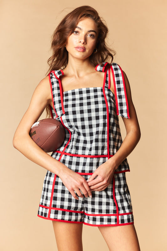 Saturday in Athens Spirit Gingham Ribbon Shorts Set